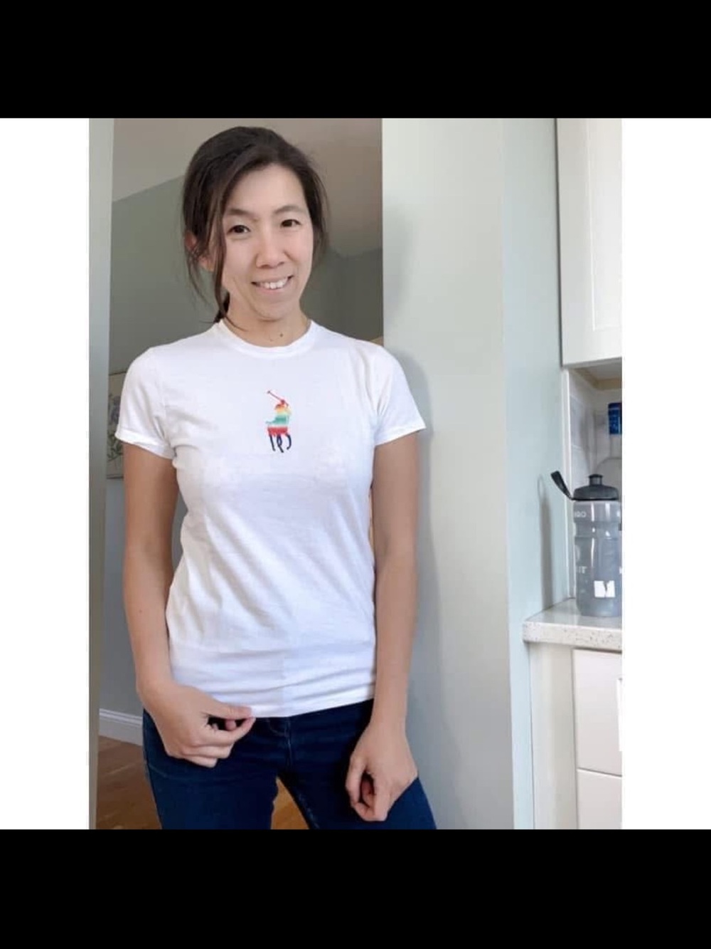 Ralph Lauren women rainbow big pony White T-Shirt with Multicolor Logo